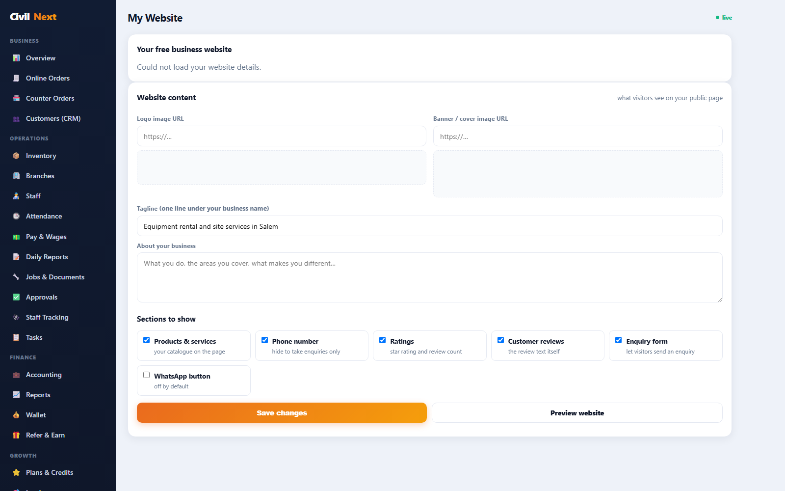 Business website
